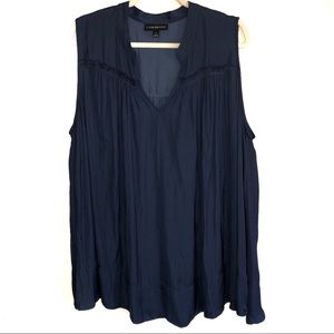 Lane Bryant Navy Blue Flowy Sleeveless Blouse